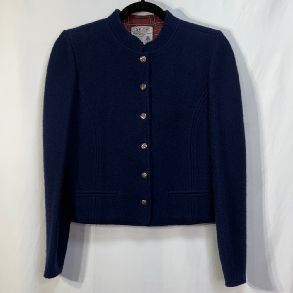 💋Skyr Navy boiled wool Mandarin collar cropped Blazer:
